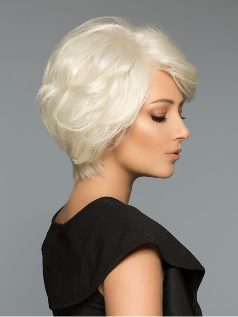 Wavy White Layered Short Monofilament Human Hair Women Wigs