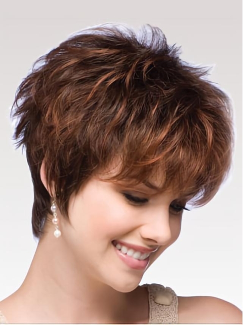 Affordable Auburn Wavy Short Boycuts Capless Synthetic Women Wigs