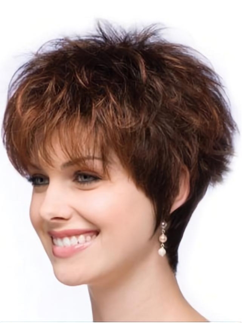 Affordable Auburn Wavy Short Boycuts Capless Synthetic Women Wigs