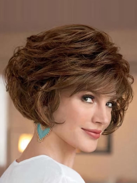 Perfect Brown Wavy Short Capless Classic Synthetic Women Wigs