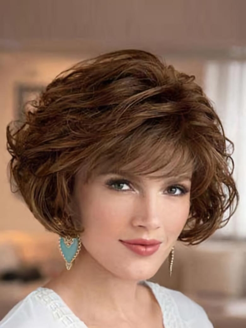 Perfect Brown Wavy Short Capless Classic Synthetic Women Wigs