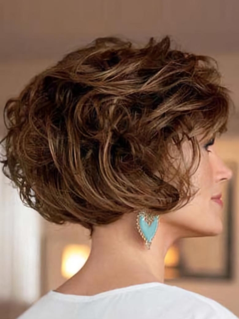 Perfect Brown Wavy Short Capless Classic Synthetic Women Wigs