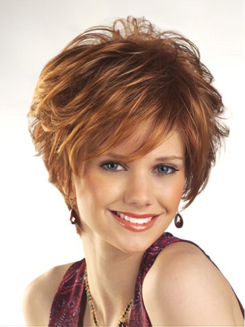 Designed Auburn Wavy Short Capless Petite Synthetic Women Wigs