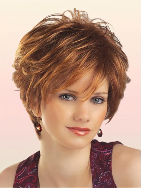 Designed Auburn Wavy Short Capless Petite Synthetic Women Wigs