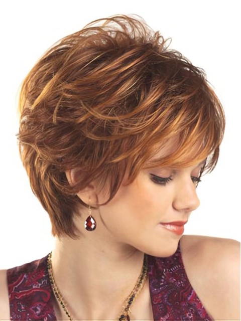 Designed Auburn Wavy Short Capless Petite Synthetic Women Wigs