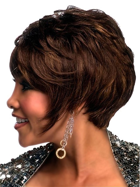 Beautiful Auburn Wavy Short Capless Human Hair African American Women Wigs