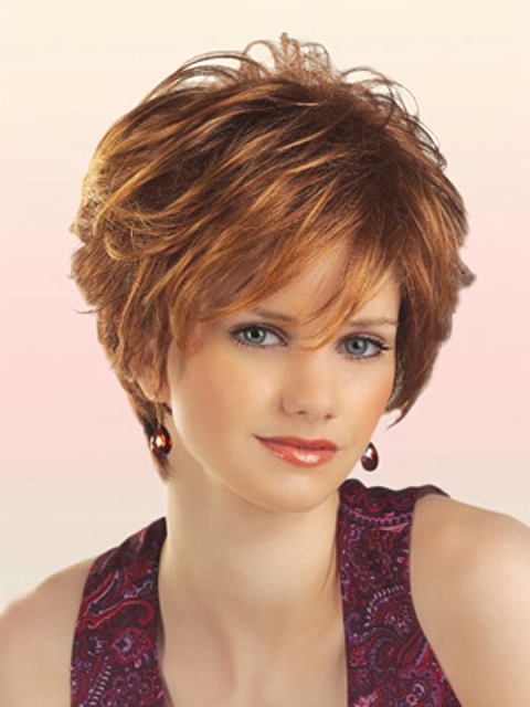 Unique Auburn Wavy Layered Short Capless Synthetic Women Wigs