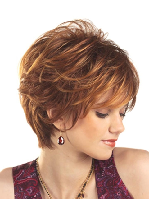 Unique Auburn Wavy Layered Short Capless Synthetic Women Wigs