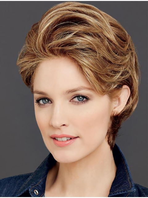 Perfect Short Wavy Brown Monofilament Classic Synthetic Women Wigs