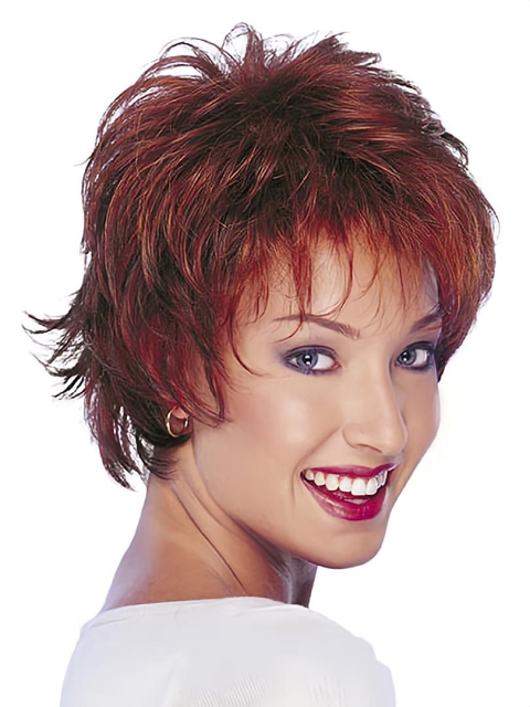 Stylish Red Wavy Short Capless Human Hair Women Wigs