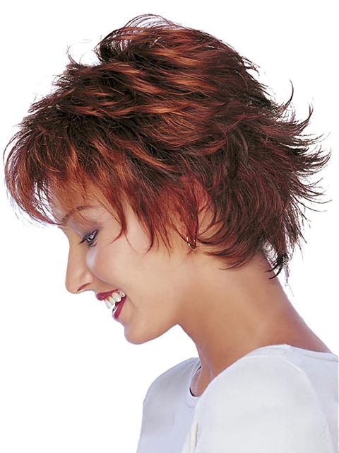 Stylish Red Wavy Short Capless Human Hair Women Wigs