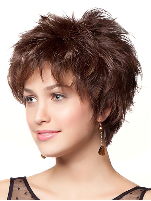  Online Layered Wavy Short Monofilament Synthetic Women Wigs