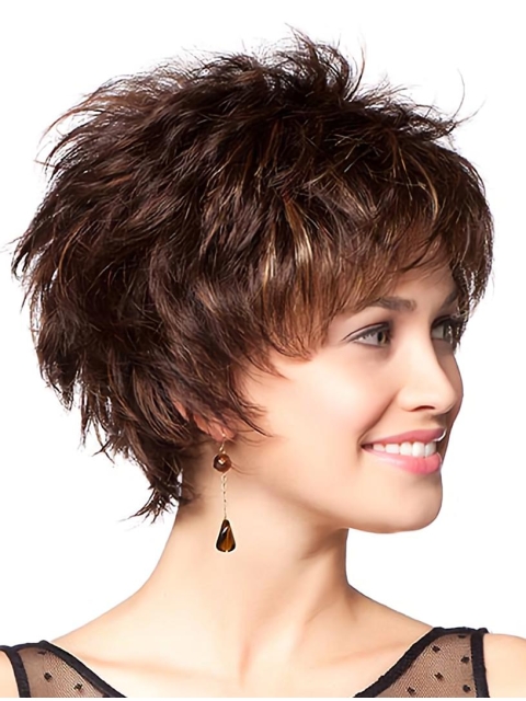  Online Layered Wavy Short Monofilament Synthetic Women Wigs