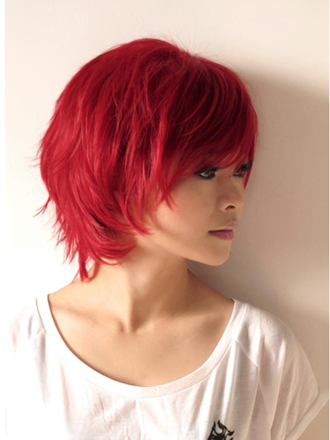 Clear And Clean Short Wavy Capless Human Hair Red Women Wigs