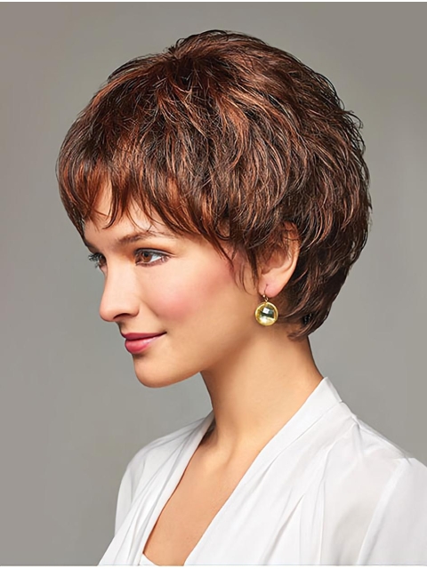 Auburn Short Wavy 8" Monofilament Synthetic Women Wigs