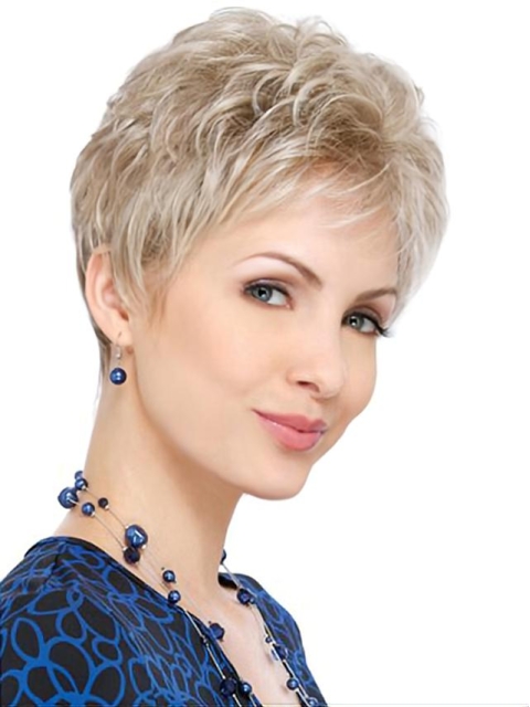 Graceful Blonde Wavy Short Monofilament Synthetic Women Celebrity Wigs