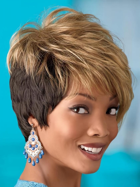 Popular Blonde Wavy Short Capless Synthetic African American Women Wigs