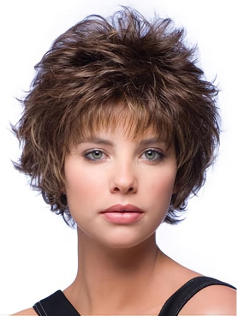 Brown New Layered Wavy Short Capless Synthetic Women Wigs