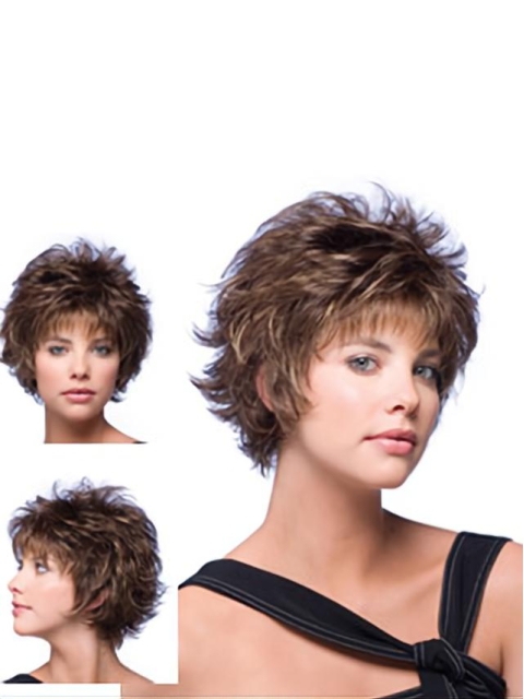 Brown New Layered Wavy Short Capless Synthetic Women Wigs