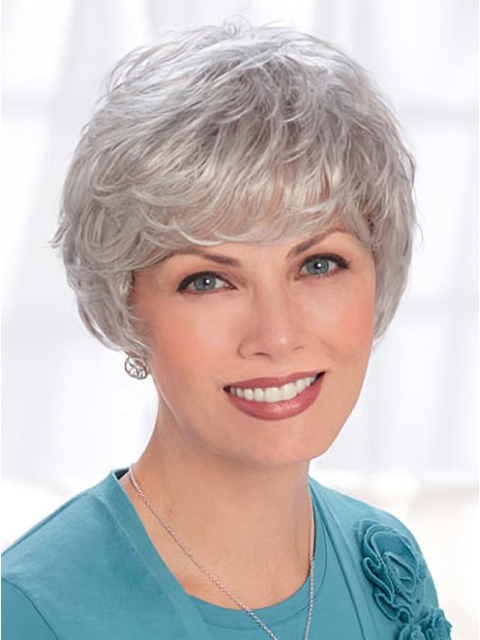 Silver Short Wavy  8 Inches Lace Front Synthetic Lady Wigs