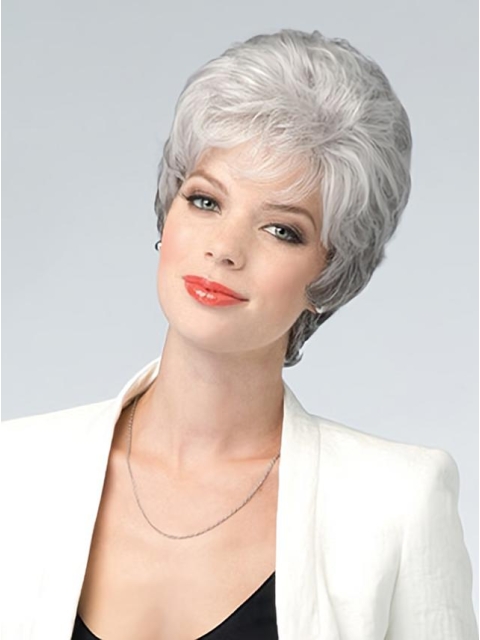  Comfortable Wavy Short Lace Front Human Hair Grey Lady Wigs