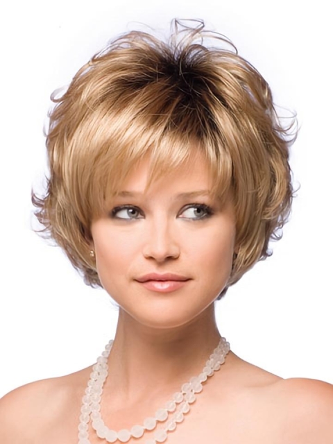 Designed Blonde Wavy Short Capless Synthetic Women Wigs