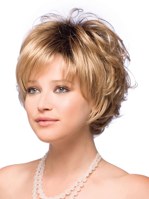 Designed Blonde Wavy Short Capless Synthetic Women Wigs