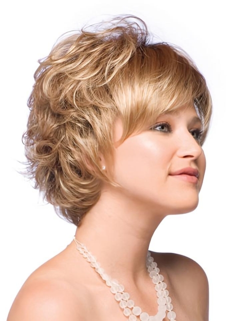 Designed Blonde Wavy Short Capless Synthetic Women Wigs