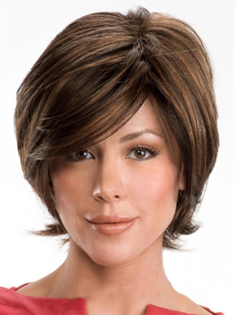 Sassy Brown Wavy Short Capless Human Hair Women Wigs