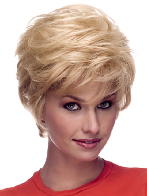 Polite Blonde Wavy Short Human Hair Celebrity Women Wigs