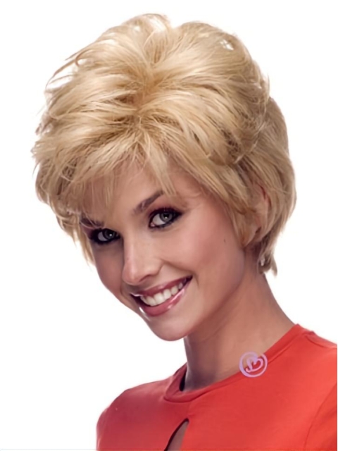 Polite Blonde Wavy Short Human Hair Celebrity Women Wigs