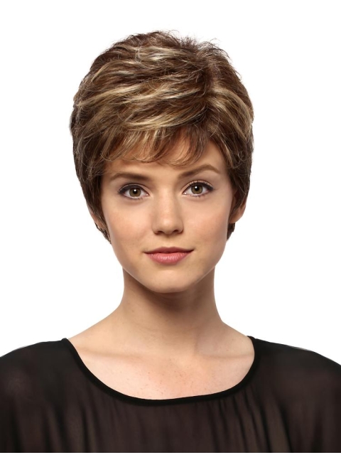 Fantastic Wavy Short Brown Boycuts Monofilament Synthetic Women Wigs