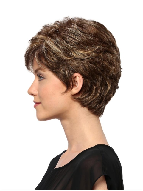 Fantastic Wavy Short Brown Boycuts Monofilament Synthetic Women Wigs