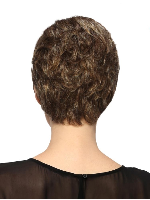 Fantastic Wavy Short Brown Boycuts Monofilament Synthetic Women Wigs