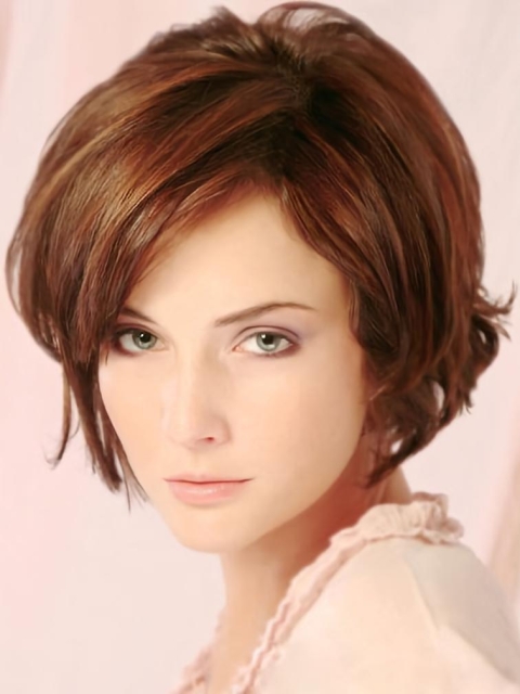 Popular Auburn Wavy Short Layered Lace Front Human Hair Women Wigs