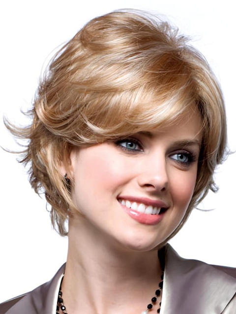 Blonde Wavy Short Monofilament Synthetic Women Wigs