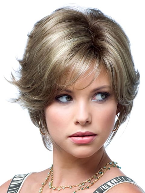 Blonde Wavy Short Monofilament Synthetic Women Wigs