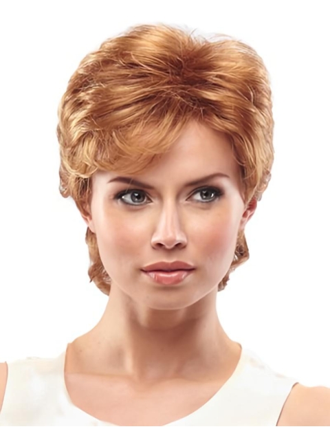 Sleek Auburn Layered Wavy Short Capless Synthetic Women Wigs