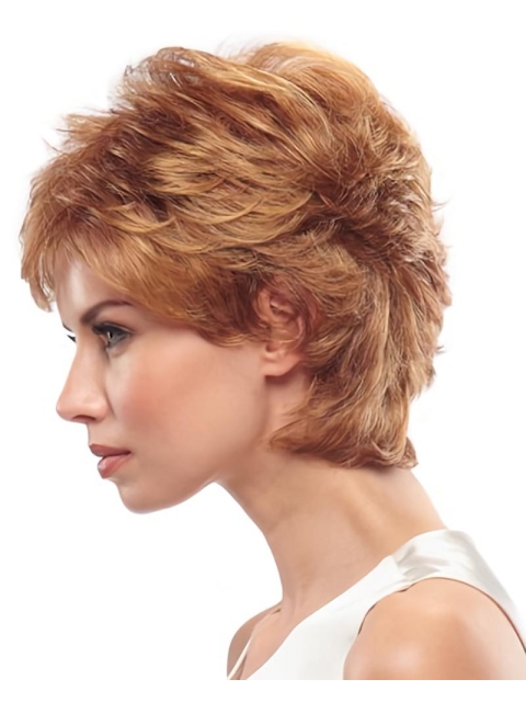 Sleek Auburn Layered Wavy Short Capless Synthetic Women Wigs