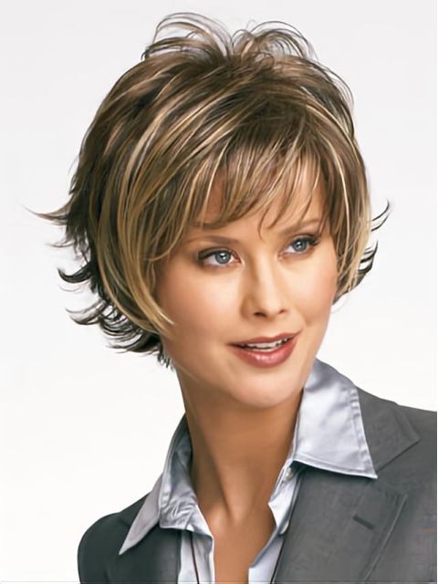 Brown Wavy Short High Quality Layered Capless Synthetic Women Wigs