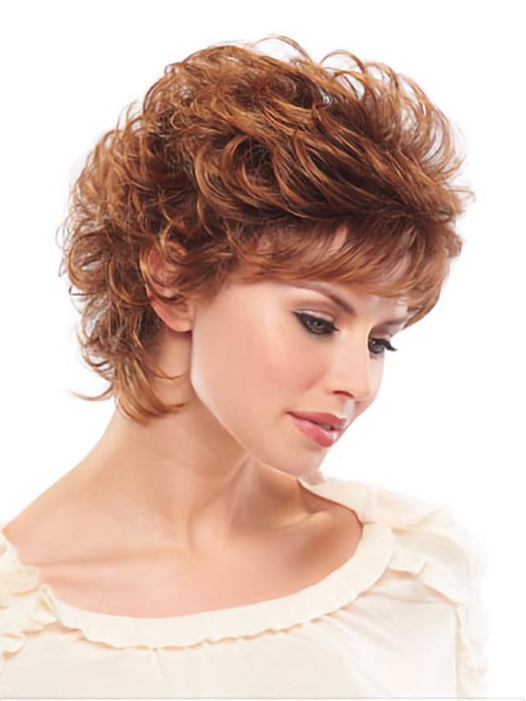 High Quality Auburn Wavy Short Capless Classic Synthetic Women Wigs