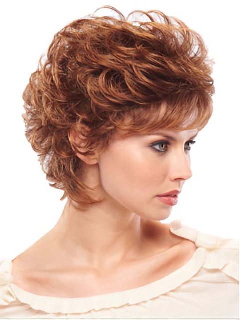 High Quality Auburn Wavy Short Capless Classic Synthetic Women Wigs