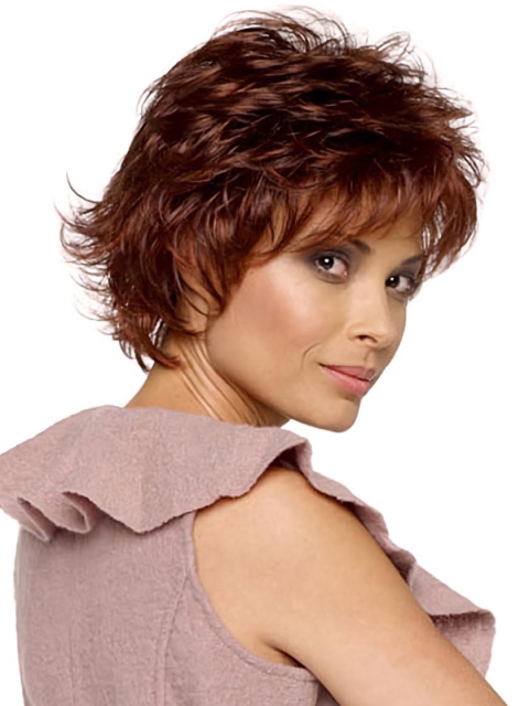 Impressive Auburn Boycuts Wavy Short  Lace Front Synthetic Women Wigs