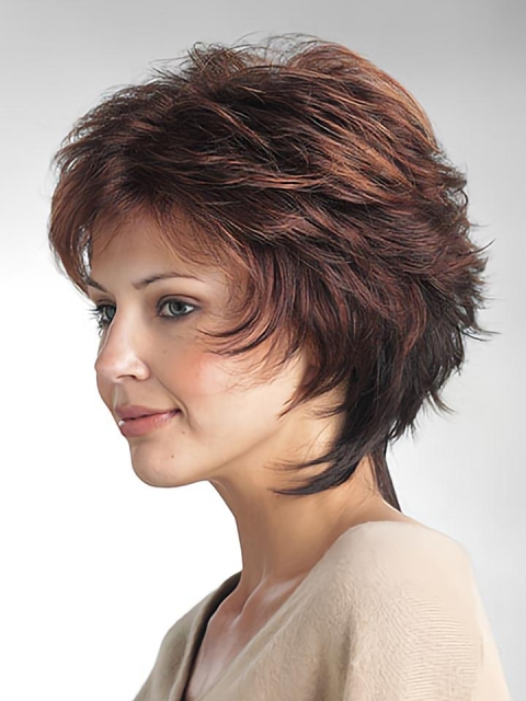 Mature Brown Wavy Short Capless Classic Synthetic Women Wigs