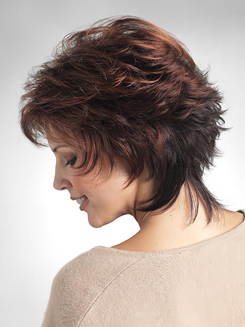 Mature Brown Wavy Short Capless Classic Synthetic Women Wigs