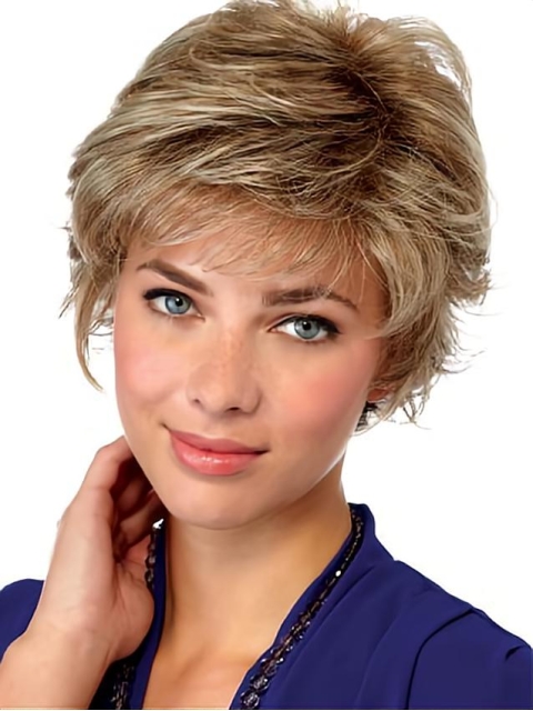 Blonde Wavy  Short  Monofilament Synthetic Unique Women Wigs