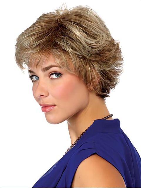 Blonde Wavy  Short  Monofilament Synthetic Unique Women Wigs