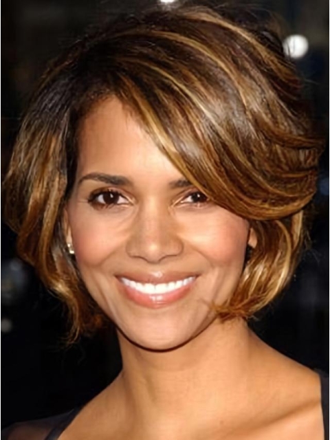  Fun and Feminine Short Layered Wavy Lace Human Hair Women Halle Berry wig