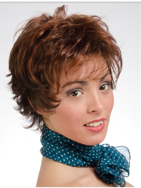 Hot Wavy Short Auburn Layered Capless Excellent Synthetic Women Wigs