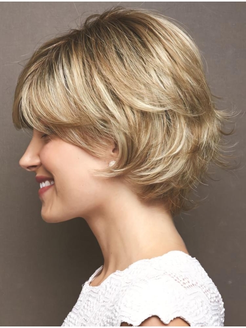 Fashional Short Wavy Blonde New Design Layered Monofilament Synthetic Women Wigs